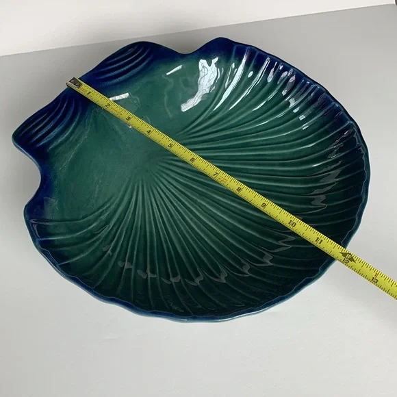 Olfaire Pottery 12” Blue Green Shell Bowl - Picture 9 of 11
